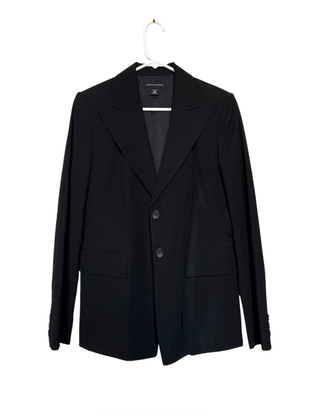 Vintage Banana Republic Black Wool Blend Blazer Tailored Minimalist 2003 L